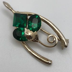 Fun Vintage Brooch Pin Wishbone Shamrock Clover Lucky Charm